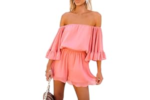 Fixmatti Women Boho Summer Romper Casual Floral Print Off Shoulder Strapless Shorts Jumpsuits