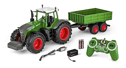 Carson 500907314 500907314-1:16 RC Traktor mit Anhänger 100% RTR, Ferngesteuertes Fahrzeug, Baufahrzeug mit Funktionen Licht 