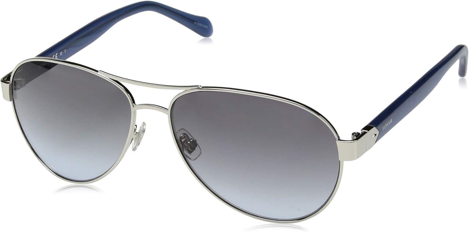 Fossil Women's FOS3079s Aviator Sunglasses, Silver, 60 mm