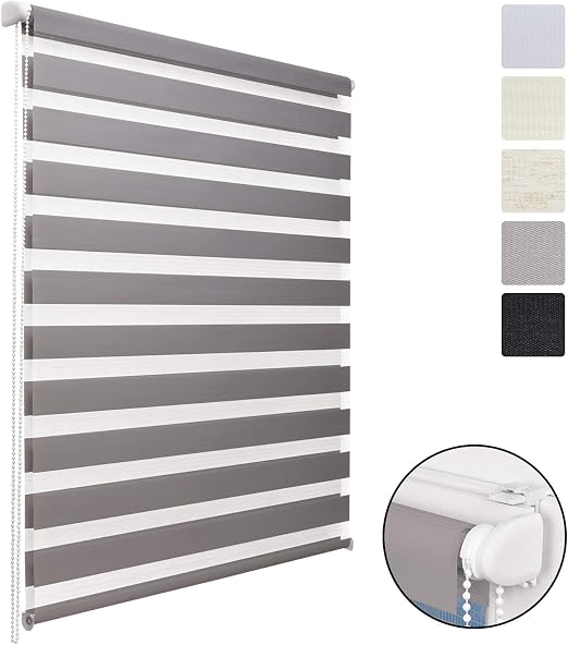 Soldecor Dl2 Double Store Enrouleur Jour Nuit Avec Ou Sans Percage Clips Klemmfix Montage Simple 120x150cm Gris Clair