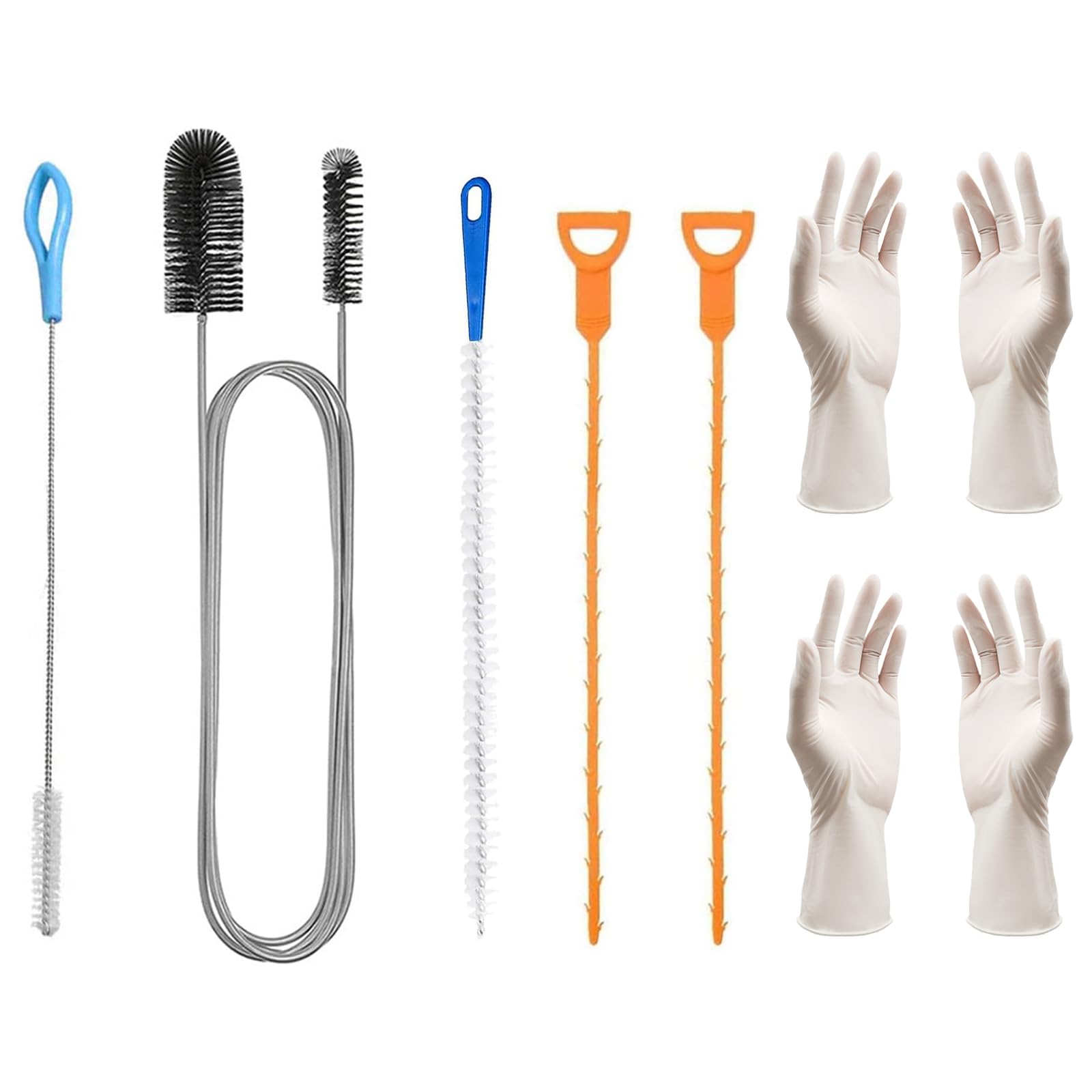7 Pcs Drain Unblocker Tools Set, 4 Pcs Sink Unblocker Tool with 2 Pairs Gloves, Plug Hole Unblocker Bathroom Shower Unblocker Tool Reusable Drain Cleaning Brush for Kitchen Sink Bathroom Shower