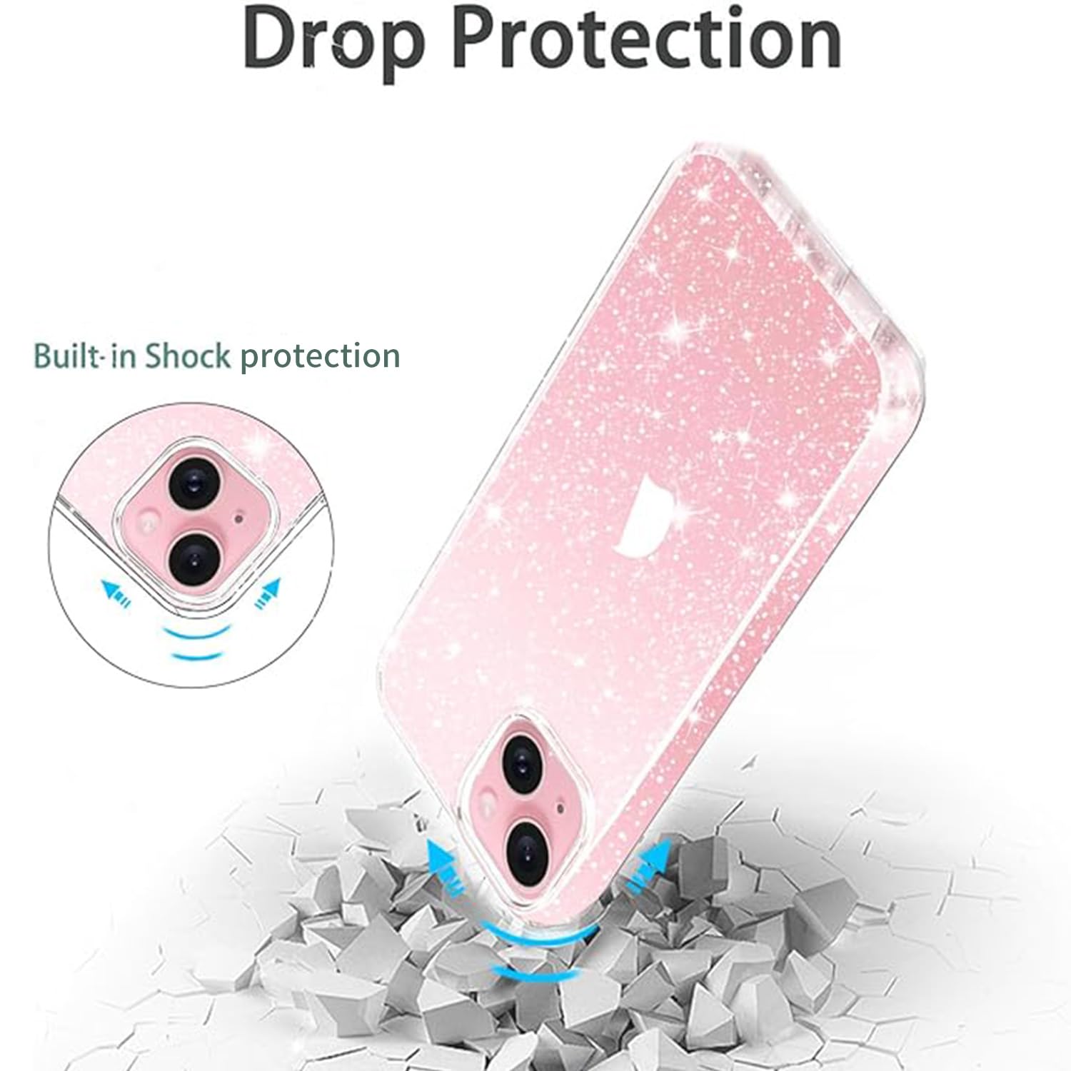 JJGoo iPhone 13 Clear Glitter Case, Soft TPU Shockproof Protective | Sparkle Bling Design | For Women and Girls | Slim Bumper Cover | 6.1 inch Compatible | Cute Stylish Look