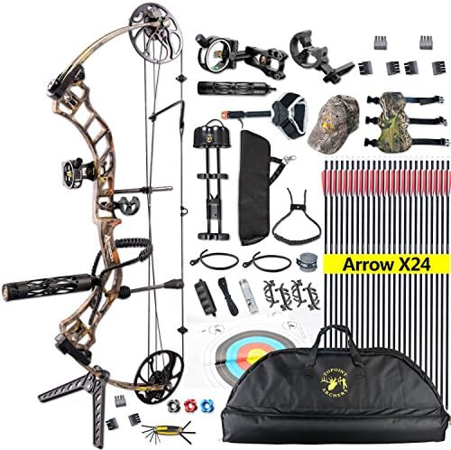 MEJOSER Compound Bow,with Hunting Accessories Package,CNC Milling Bow Riser,USA Gordon Composites Limb,BCY String,19"-30" Draw Length,19-70Lbs Draw Weight,IBO 320fps (2 years warranty) Ship from UK