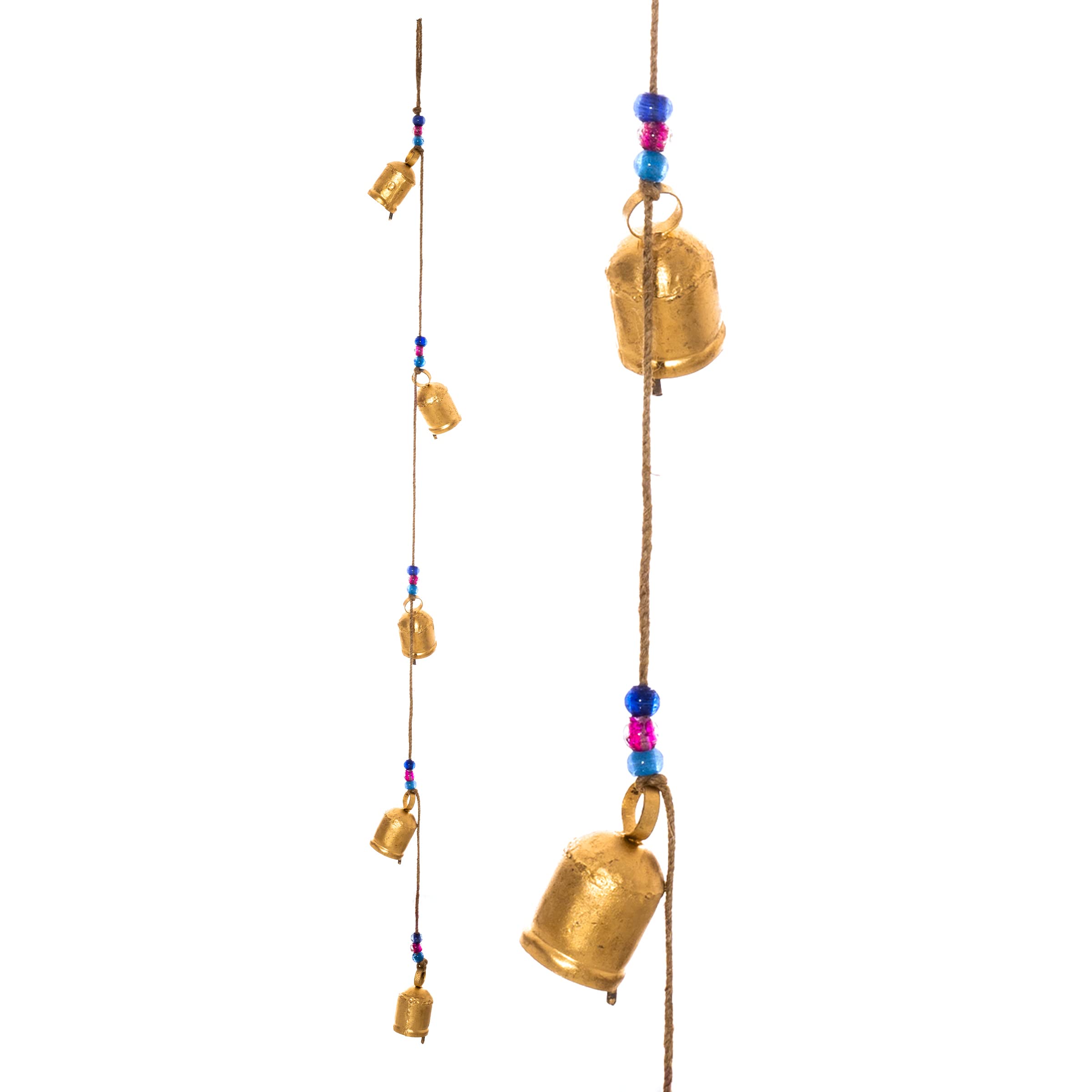 Rustic Vintage Bell for Home Wall Décor Decoration Garden - 5 Handmade Bells in a String with Beads. Wind Chime Bell Chime Cow Cat Cattle Bells Gifting (Antique Golden Big Bell-1 String)