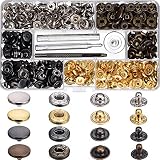 Hotop 100 Set Snap Fasteners Leather Snaps Button Kit Press Studs with 4 Pieces Fixing Tools, 12.5 mm in Diameter