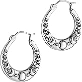 HZMAN Moon Phase Earring for Men Women Retro Stainless Steel Hoop Earring Jewelry Gift