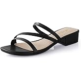 Ankis Black Nude White Strappy Heels Women 1 Inch Low Chunky Block Heel Heeled Sandals Square Open Toe Slip On Slides Mules