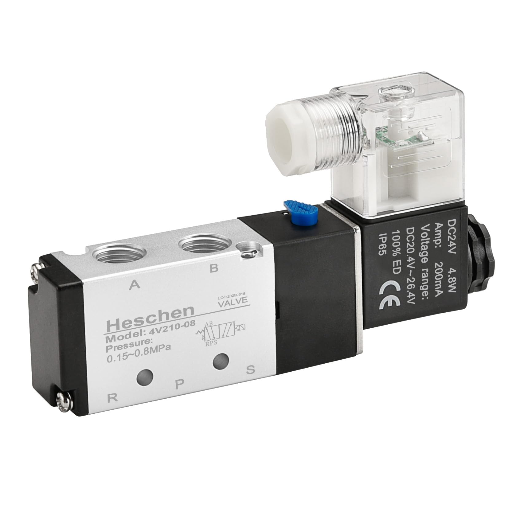 Heschen Electrical Pneumatic Solenoid Valve 4V210-08 24VDC 4.8W PT1/4 5 Way 2 Position CE (DC24V)