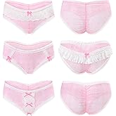 Littleforbig Women's Ladies Soft Mesh Lacy Underwear Comfortable Hipster Briefs Babydoll Pink Princess 3 Pack Panties Set