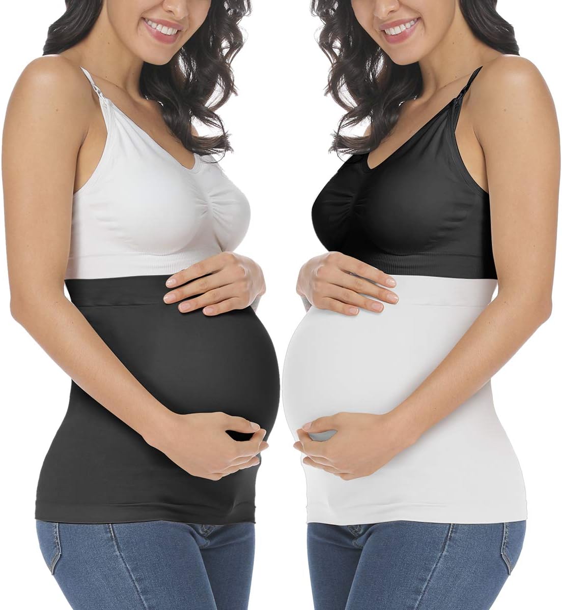 Maternity Pants Belly Band for Pregnancy Black+White M
