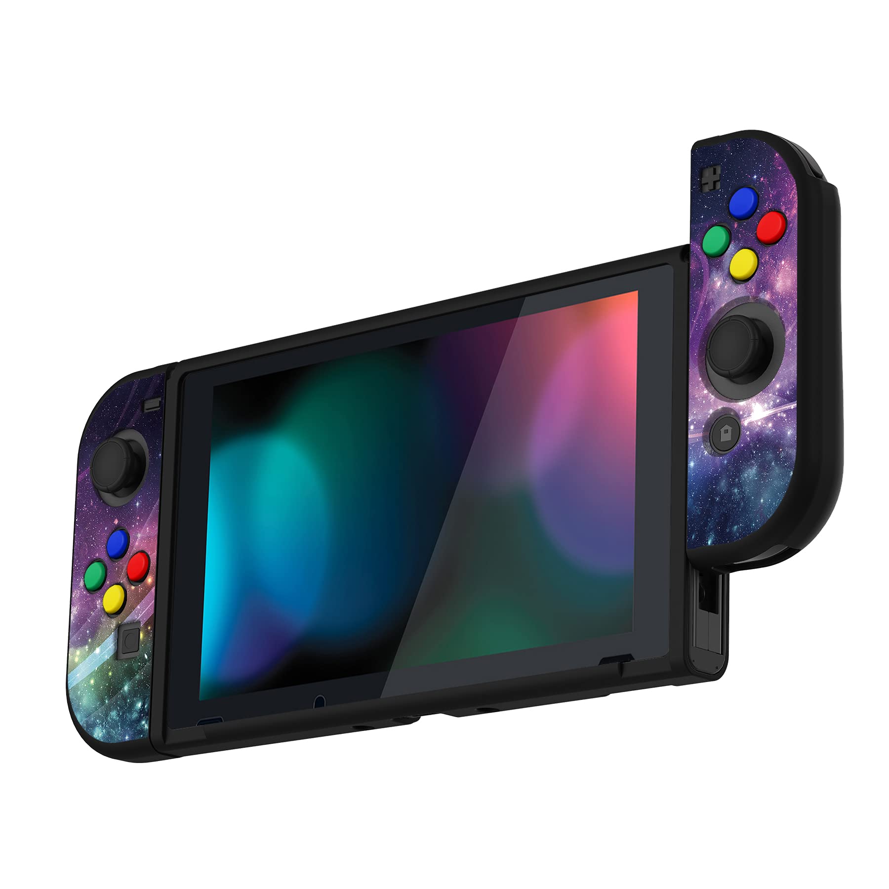 PlayVital Purple Galaxy Protective Case for Nintendo Switch, Soft TPU Slim Case Cover for Nintendo Switch joycon Console with Colorful ABXY Direction Button Caps