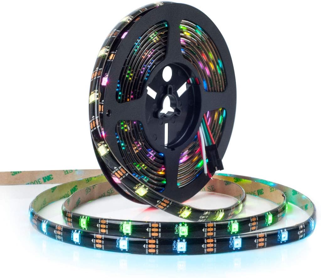 BTF-LIGHTING WS2812E ECO Alloy Wires RGB Individual addressable 5050SMD 16.4FT/5M 30Pixels/m 150Pixels DC5V Flexible Black PCB Full Color LED Pixel Strip Dream Color IP65 Waterproof for DIY Projects