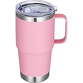 Abbrevi 20 oz Stainless Steel Tumbler with Handle Metal Insulated Coffee Travel Mug with Handle Double Wall Tumbler Cup with Handle and Lid, Pink 1 Pack