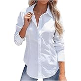 WDIRARA Women's Button Down Shirts Long Sleeve Dressy Tops Work Office Collared Blouse