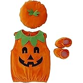 BABWWNIX Toddler Baby Boy Girl Halloween Outfit Cute Funny Pumpkin Costumes Romper Jumpsuit with Hat kids Cosplay Clothes