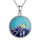 AINFQY Mountain Necklace for Women 925 Sterling Silver Mountain Pendant Turquoise Sandstone Abalone Jewelry Gift for Skiers, Hikers, Campers, Climbers, and Nature Lovers