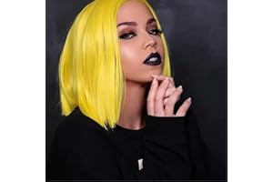 Tereshar Yellow Wig Short Bob Stright Hair Women's Costume Wigs Heat Resistant Synthetic Fiber Middle Parting Colorful Wigs for Party Custume Cosplay Use(12inch)