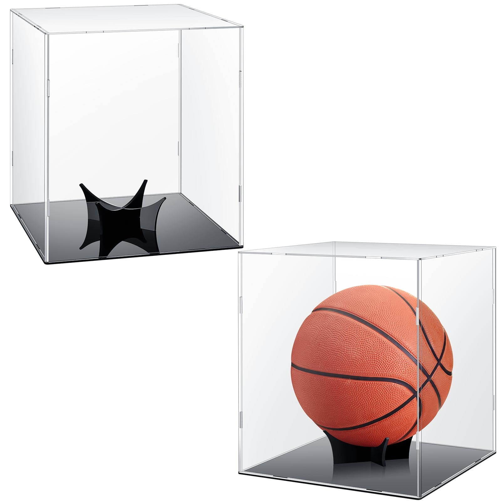 Photo 1 of 2 Pack Basketball Display Case with Stand Clear Acrylic Full Size Basketball Display Box with Protective Film for Baseball Soccer Volleyball Figures Collectibles Sports Souvenirs 10.2 x 10.2 x 12 in
