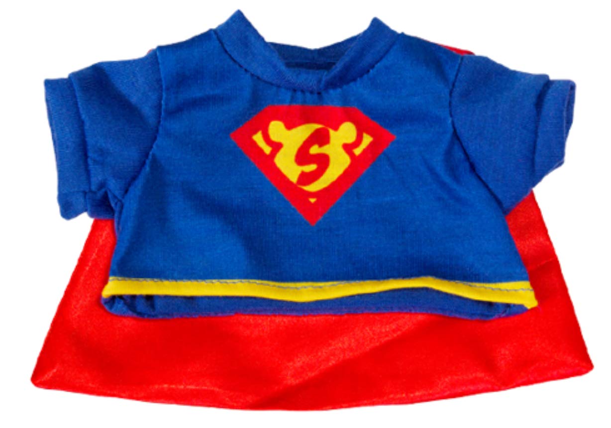 Super Bear T-Shirt With Cape Teddy Bear Clothes Fits Most 8" - 10" Build-A-Bear and More