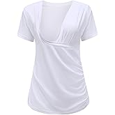 Liu & Qu Womens Maternity Nursing Tops Short Sleeve Breastfeeding Shirts Heather V Neck Clothes