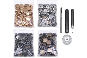 SEMINI 120 Set Leather Snap Fasteners Kit, 10/12.5/15mm Metal Button Snaps Press Studs with 4 Setter Tools, 4 Color Leather Snaps for Clothes, Jackets, Jeans Wears, Bracelets, Bags