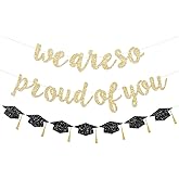 FHGG Pre-Strung 2026 Graduation Decorations Banners College Congratulations Gold Glitter We are So Proud of You Congrats Grad Garland for Graduation Party Supplies School Home NO DIY
