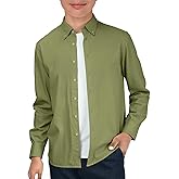 Haloumoning Boys Long Sleeve Button Down Shirt Kids Cotton Texture Dress Shirts School Uniform Shirt 5-14 Years