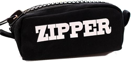 Amazon 選べる 色 デカ チャック Zipper ペンケース 大 容量 筆 箱 帆布 キャンバス 素材 筆入れ 化粧 ポーチ 使える シール 付 黒 ブラック ペンケース 文房具 オフィス用品