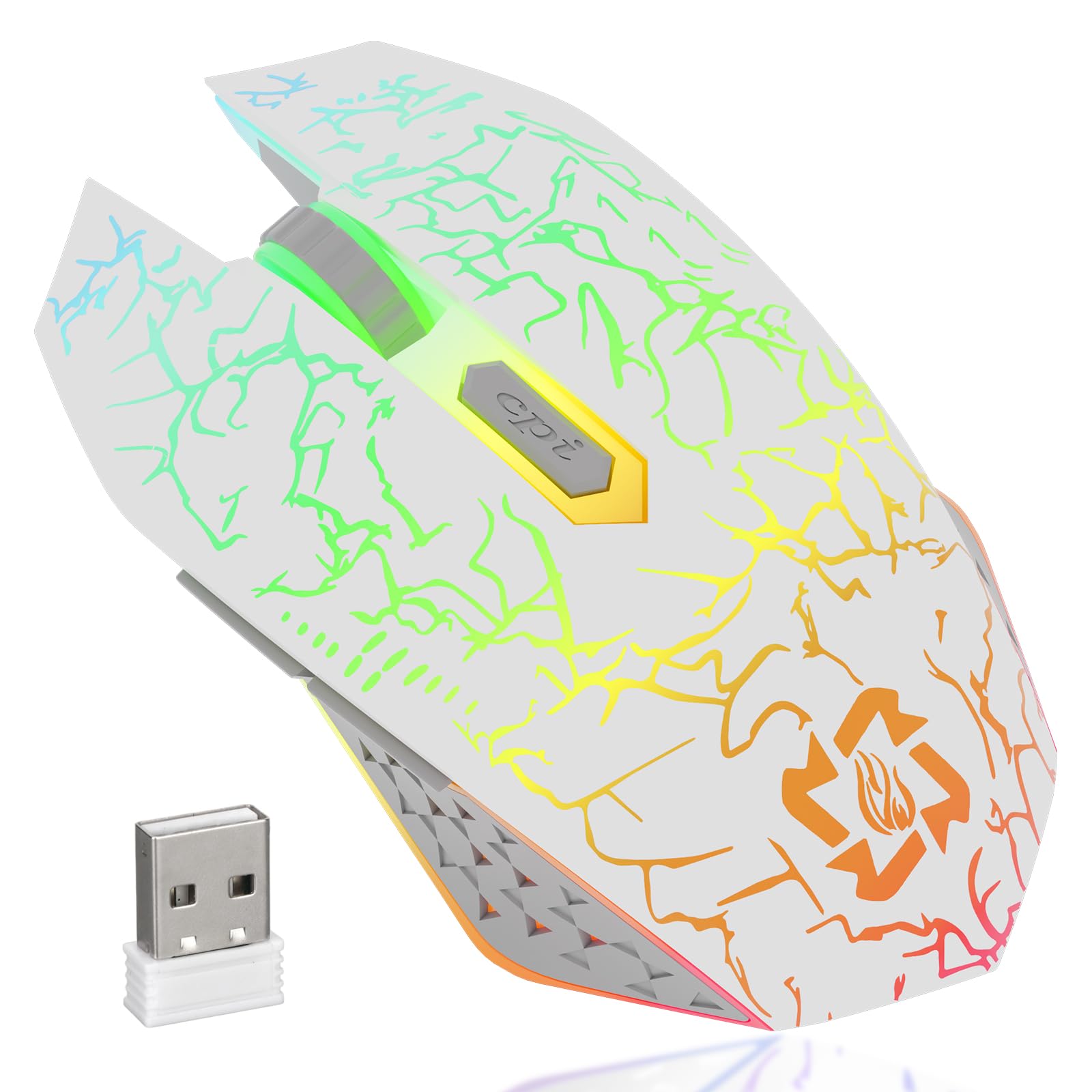 MELOGAGA Bluetooth Mouse Wireless Gaming Mouse, 2.4G Cordless RGB Rechargeable PC Game Mouse Computer Mice for Laptop Desktop -White
