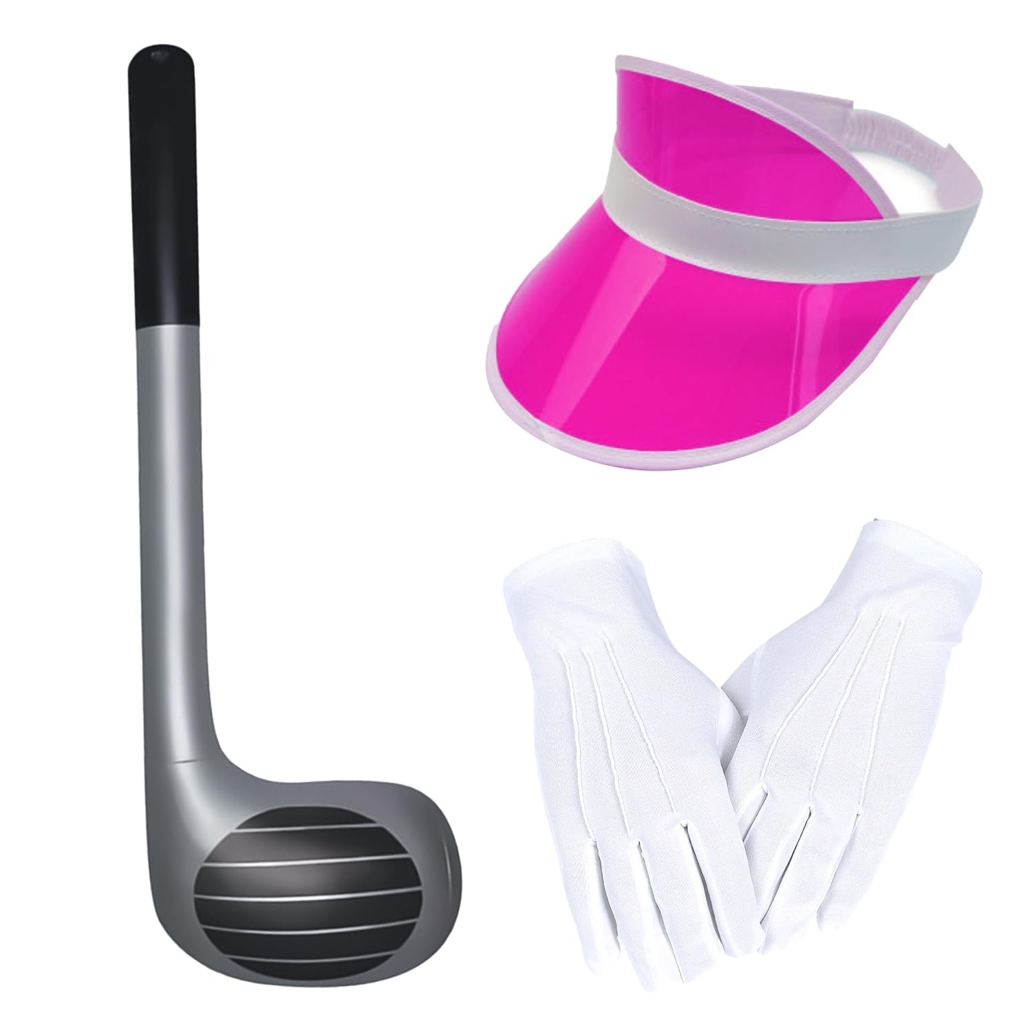 Nereds 3Pcs Inflatable Golf Club Golf Visor Hat Short Gloves Sun Visor Costume Accessories for Party Festivals Raves 80s Fancy Dress
