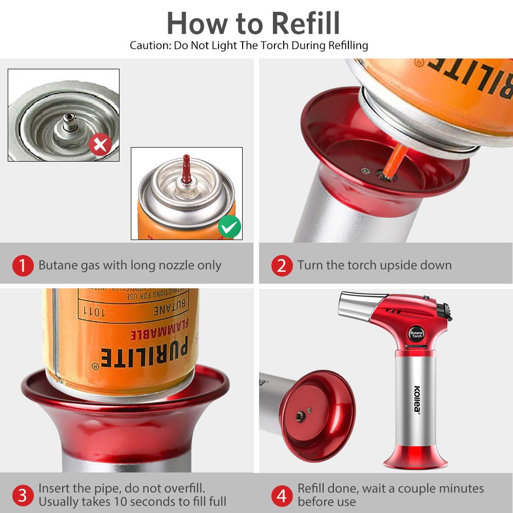 Blow Torch, Kollea Butane Kitchen Torch Refillable Chef Cooking Torch Lighter with Safety Lock, Adjustable Flame [MAX 2500℉] for Creme, Brulee, Toasting, Barbeques, Soldering