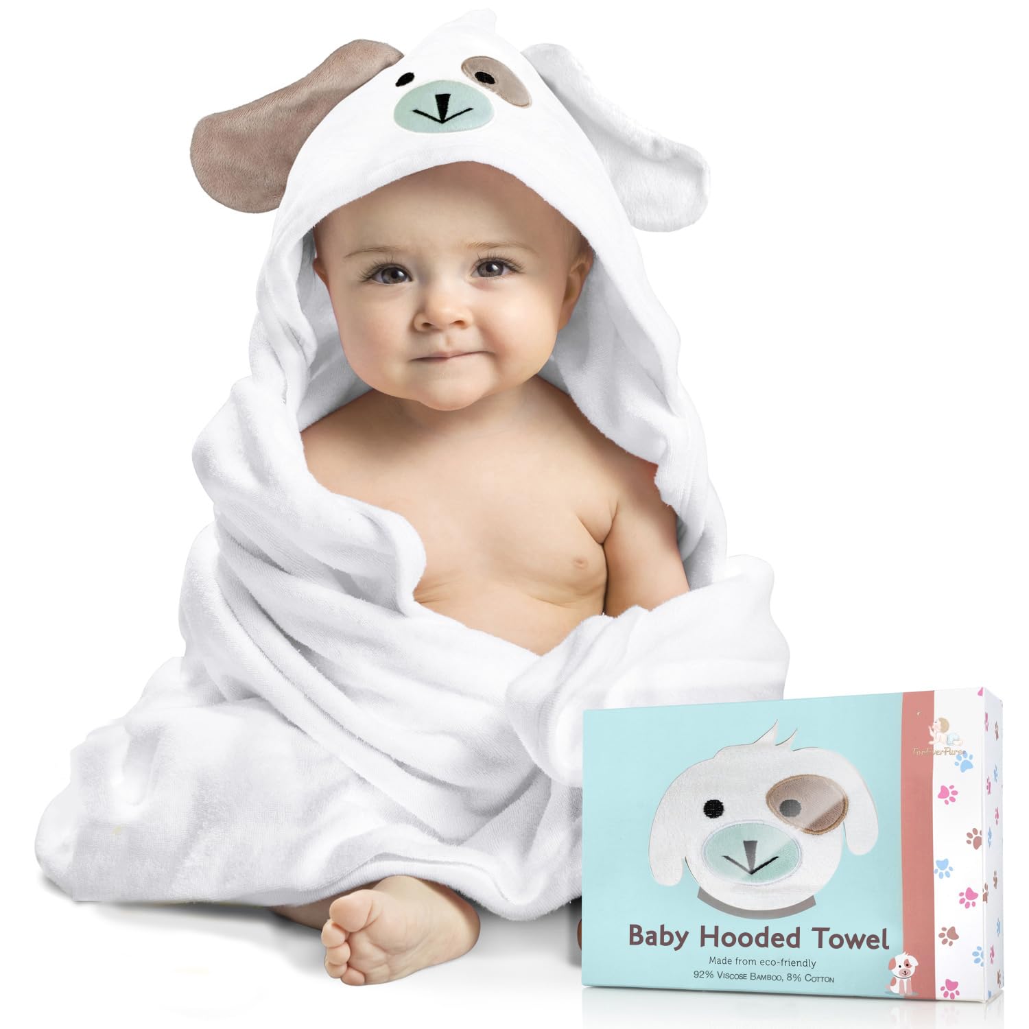 FOREVERPURE Baby K&C Baby Hooded Towel for Newborn and Toddler Organic Bamboo Cotton. for Boys and Girls. X-Large 35 x 35 inches. Perfect with Bonus Washcloth and Greeting Card