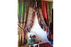 CLEMMY TOUCH 2 PCS of Indian Silk Saree Curtain Window Boho Gypsy Hippy Bohemian Wall Hanging Hippy Room Decor Curtain, Pack of 1