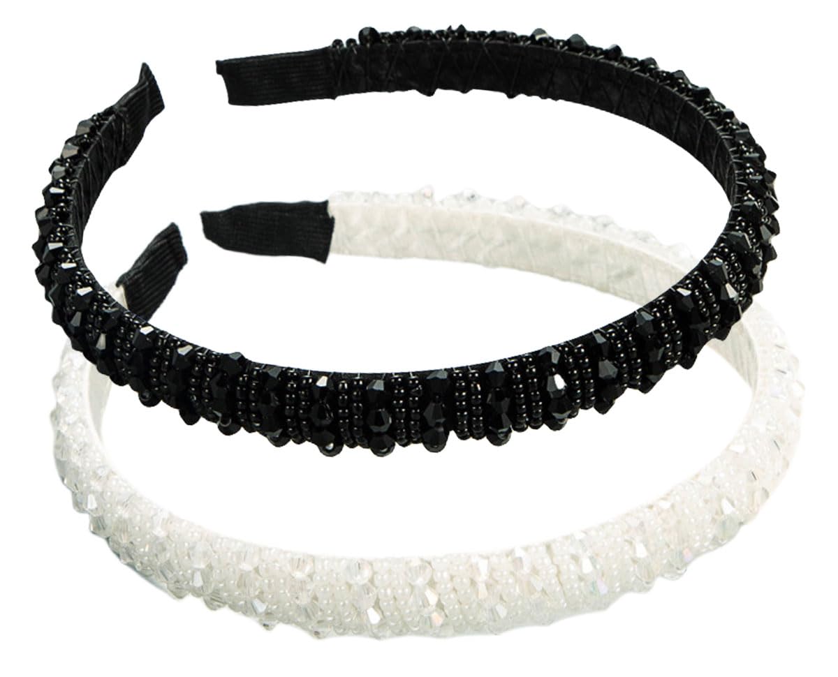 scicent Hair Band 2 Pieces Rhinestone Headband Glitter Sparkly Fancy Hairbands Slim Thin Skinny Hard Head Bands Crown Tiara Headpieces Hair Accessories for Women Girls (Black+White) - 16029 — image 1