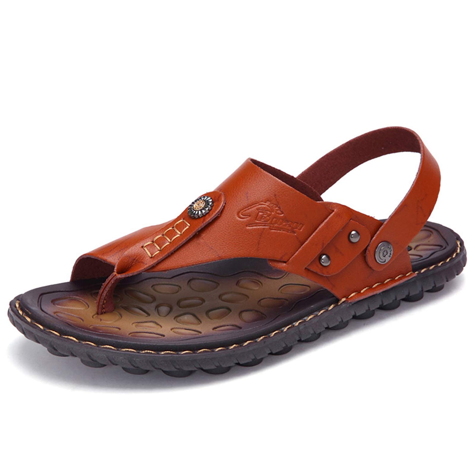 OHCHSHMens Sandals Slippers Slip On Flip Flops for Men Shoes Leather Toe Ring Style Beach