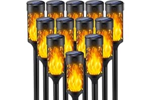 LIUPTIUO 12Pcs Solar Lights Outdoor Waterproof, Flame Torches for Outside with Flickering Flame, Solar Powered Outdoor Lights for Garden Decor, LED Luces Solares Garden Lighting for Pathway Yard Decorations