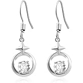 Watforsh Silver Dangle Earrings for Women with Star and Circle Cubic Zirconia Drop Celestial Earrings for Wedding or Daily