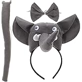FAVOMOTO 1 Set Elephant Costume Set, Elephant Ears Headband Bowtie and Tail Animal Dress up Party for Kids Birthday Party Costume Cosplay Accessory