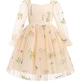 IMEKIS Kids Girls Pink Heart Tulle Dress Mesh Long Sleeve Pageant Formal Tea Party Dresses 3-10T