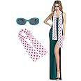 CozofLuv Women’s Costume Pink Polka Dot Scarf and Blue Glasses for Halloween Cosplay Costume, 70*4.8 inches