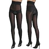 KOKOYACI Shiny Sheer Tights with Opening Design Silky Pantyhose for Women High Waist Oil Shimmery Stockings Nylons 2 Pairs