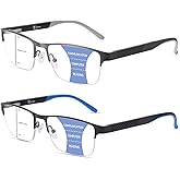 2 Pack Semi-Rimless Reading Glasses Men Metal Frame Dual-Tone Hybrid TR90 & Silicone Temple Blue Light Blocking Readers