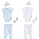 MAMIMAKA Newborn Infant Baby Boy Girl 100% Cotton Bodysuits Short Sleeve, Pants,Caps and Scratch Mittens Solid Color