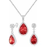 REASAYLL Jewelry Sets For Women 925 Sterling Silver Post Teardrop Dangle Stud Earrings Necklace Set Crystal Rhinestone Wedding Prom Costume Jewelry for Women