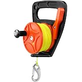 150FT Scuba Dive Reel with Handle, One-Hand Thumb Stopper and 2" Clip | High-Visibility Nylon Line | Ergonomic Grip | Stainless Clip | For Scuba Diving, SMB Buoy, Kayak Anchor &amp; Spearfishing