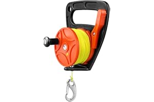 SEAFARD 150FT Scuba Dive Reel with Thumb Stopper and 2" Clip, High Visibility Finger Spool with Handle for Cave Diving, Kayak Anchor, SMB Buoy, Spearfishing & Snorkeling