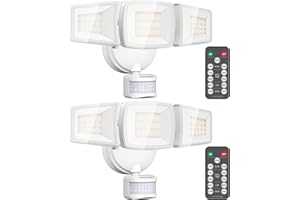 NOVOSTELLA Security Lights Motion Sensor, 2Pack LED Flood Lights Outdoor with Remote, Dusk to Dawn 45W 5000lm 5000K, 3 Heads Wired Wall Adjustable Floodlights, IP65 Waterproof for Garage Yard House