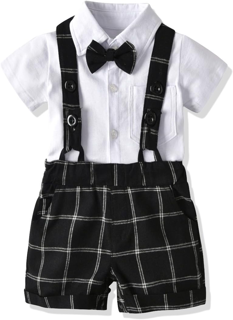 US Baby Boys Bowtie Gentleman Romper Jumpsuit Overalls Rompers