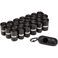 Amazon Basics Standard Dog Poop Bags With Dispenser and Leash Clip, Unscented, 300 Count, 20 Pack of 15, Black, 13 Inch x 9 I