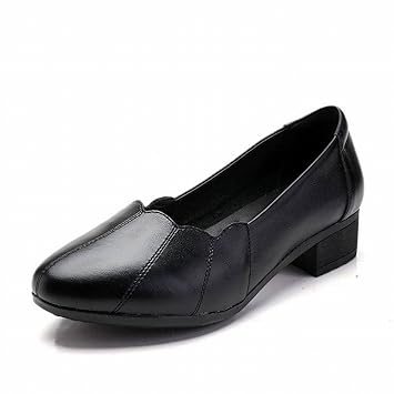 Middle Aged And Old Leather Black Shallow Mouth Comfortable Female